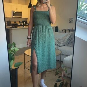 Green polka dot dress